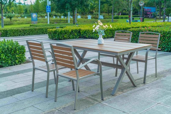 Outdoor Poly Wooden Dining Table And Chairs Plastic Wood Patio Table And Chair Set 5 Pieces Set