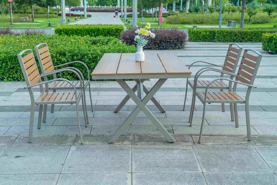 Outdoor Poly Wooden Dining Table And Chairs Plastic Wood Patio Table And Chair Set 5 Pieces Set