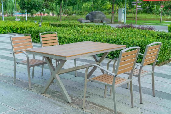 Outdoor Poly Wooden Dining Table And Chairs Plastic Wood Patio Table And Chair Set 5 Pieces Set