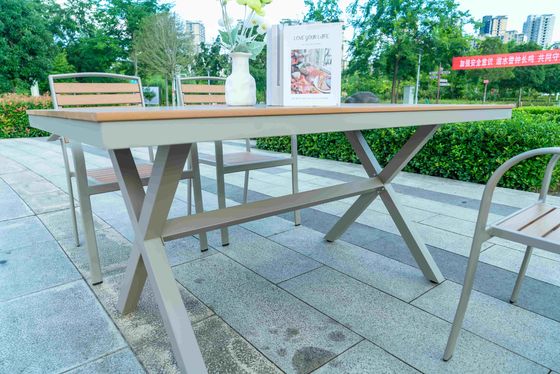 Outdoor Poly Wooden Dining Table And Chairs Plastic Wood Patio Table And Chair Set 5 Pieces Set