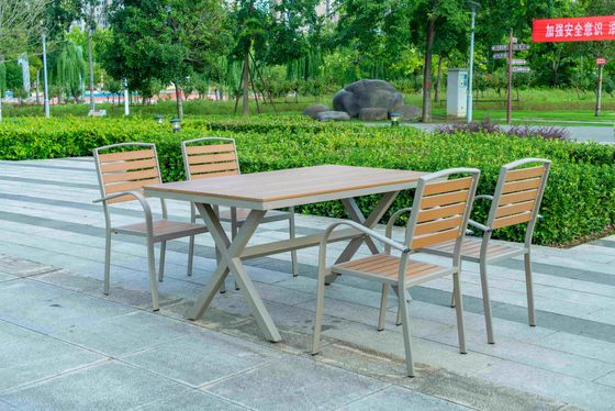 Outdoor Poly Wooden Dining Table And Chairs Plastic Wood Patio Table And Chair Set 5 Pieces Set