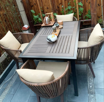 Outdoor Table And Chair Villa Courtyard Garden Leisure Terrace Plastic Wood Table Combination Of Outdoor Rattan Table
