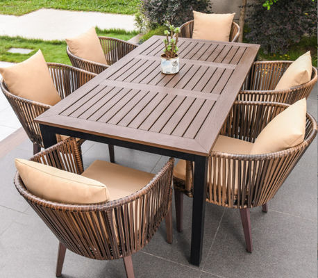 Outdoor Table And Chair Villa Courtyard Garden Leisure Terrace Plastic Wood Table Combination Of Outdoor Rattan Table