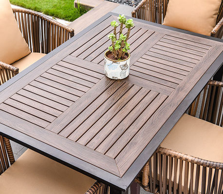 Outdoor Table And Chair Villa Courtyard Garden Leisure Terrace Plastic Wood Table Combination Of Outdoor Rattan Table