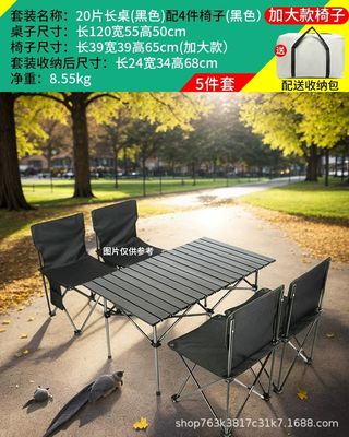 Portable Carbon Alloy Picnic And Barbecue Folding Table And Chair Set For 4 To 6 People Egg Roll Style Outdoor Camping 5-piece Set