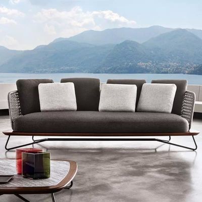 Nordic outdoor sofa, courtyard teak rattan sofa set, villa wicker sofa, open-air garden outdoor furniture