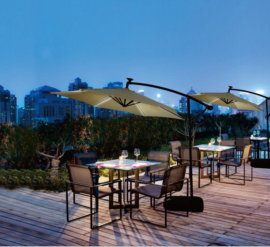 Sunbrella Outdoor Cantilever Patio Umbrella With Lights Side Stand Garden Round Aluminum Cantilever Parasol