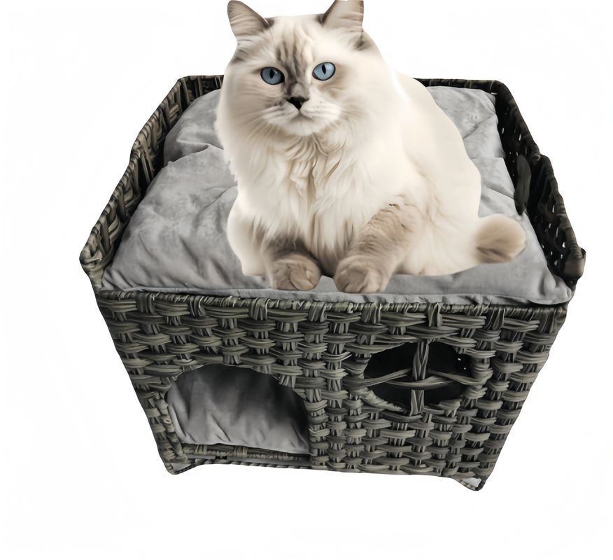 Four Seasons Rattan Pet House Small Animal Pattern Woven Dog Cat Litter Cage Universal Semi-Enclosed Washable Cage