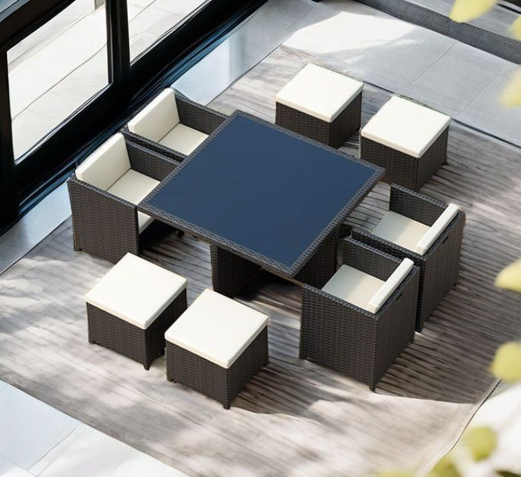CE BSCI Wicker Dining Desk Outdoor Garden Patio Cubic Table Set Commercial
