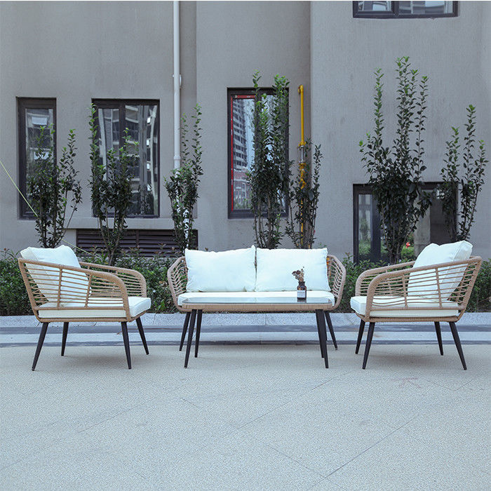 Bistro All Weather Wicker Patio Dining Set 4 Pieces Modern Garden Wicker Sofa
