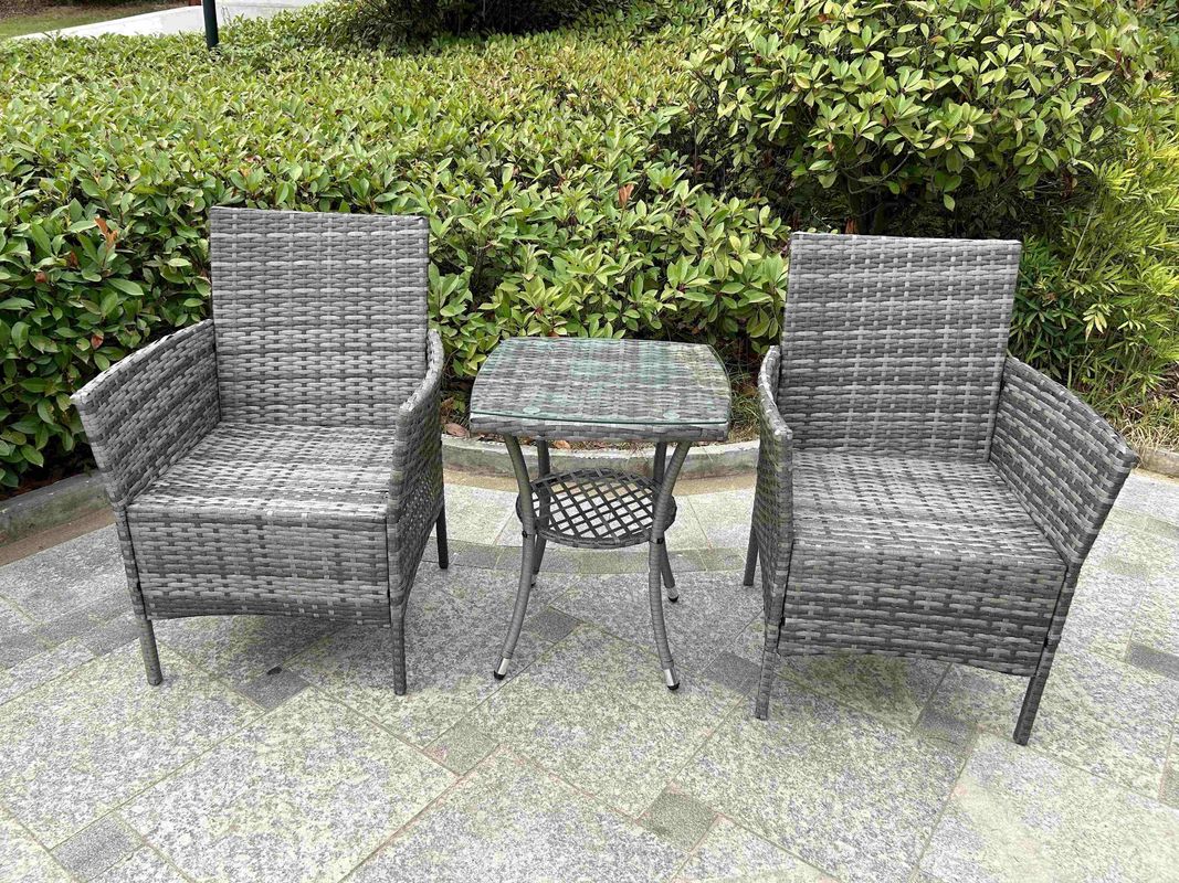 Grey 2 Seater Rattan Table And Chairs Bistro Patio Seating Chair Garden Relaxation Furniture