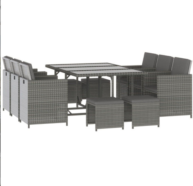 Rattan Wicker Dining Table Furniture Set Metal Lounge Lounger Ottoman Footrest Sofa 11pcs