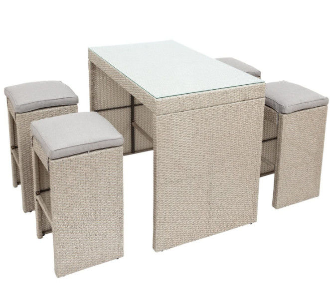 5-Piece Patio Bar Table Rattan Rectangular Dining Table Height Chair