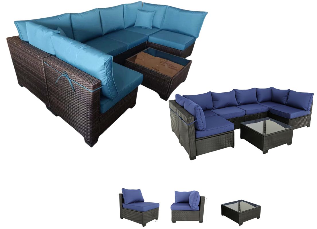 Garden Furniture Rattan Sofa Set Rope Outdoor Leisure Sofa Set Black Wicker Setsrn Set