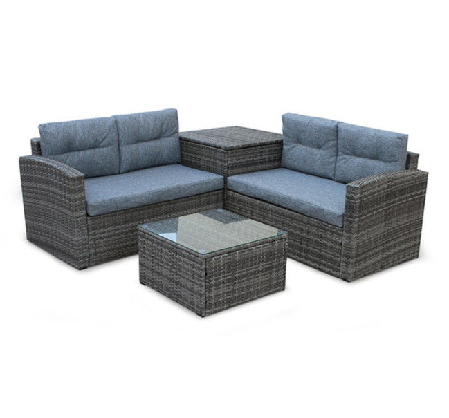 L Shape Pe Rattan Sofa Conversation Sectional Sofa Storage Box Backyard Porch Poolside