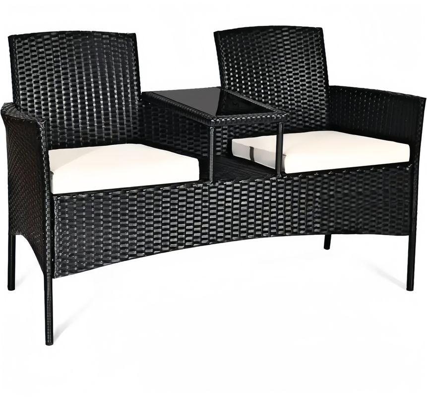153cm Loveseat Set Patio Wicker Conversation Set Rattan Removable Cushions