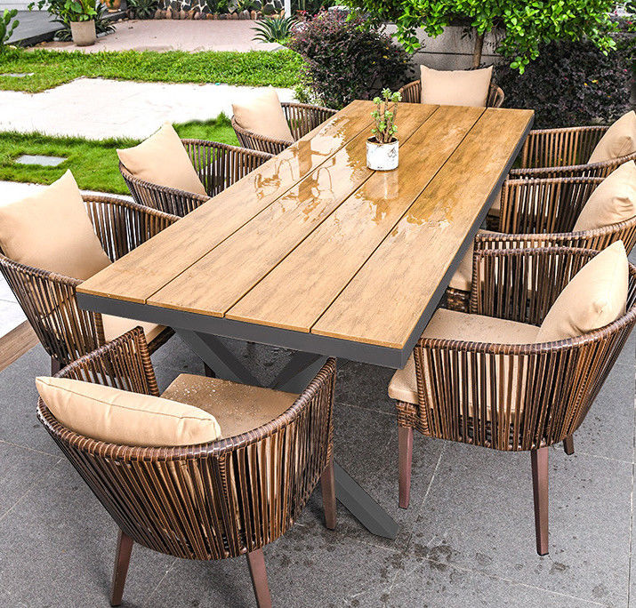 Chinese Hot Sale Outdoor Cafe Furniture Aluminium Restaurant Table Chairs Rattan Wedding Garden Furniture Set Rattan