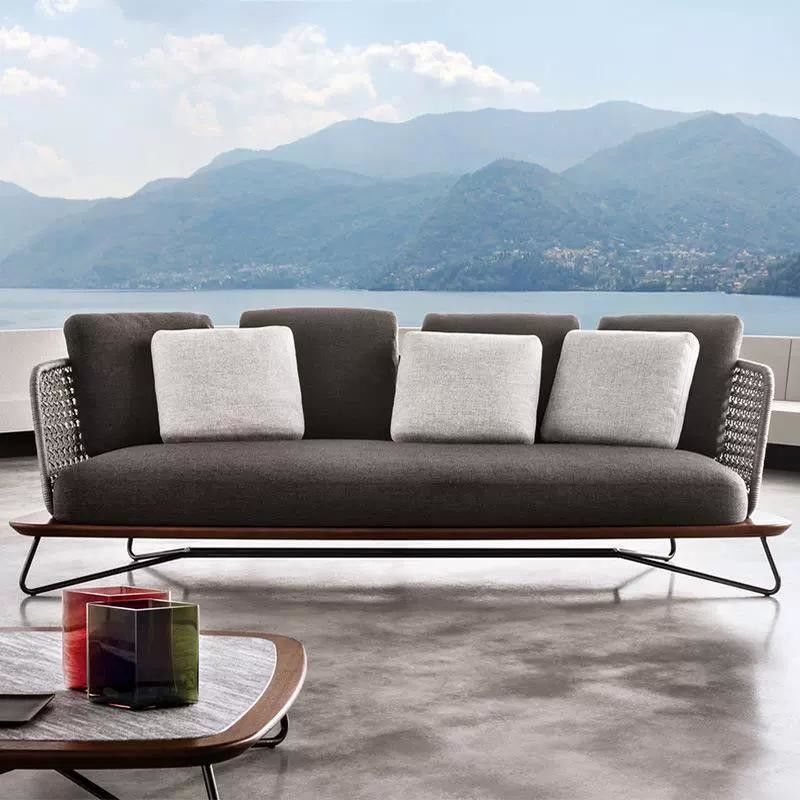 Nordic outdoor sofa, courtyard teak rattan sofa set, villa wicker sofa, open-air garden outdoor furniture