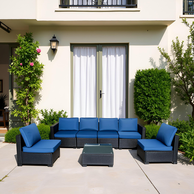 Modern Outdoor Rattan Sofa Table Set Black Hand-Woven
